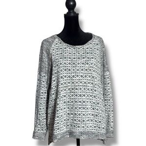 Massini Blue/Gray and White Patterned Long Sleeve Relaxed Fit Women's Sweater
